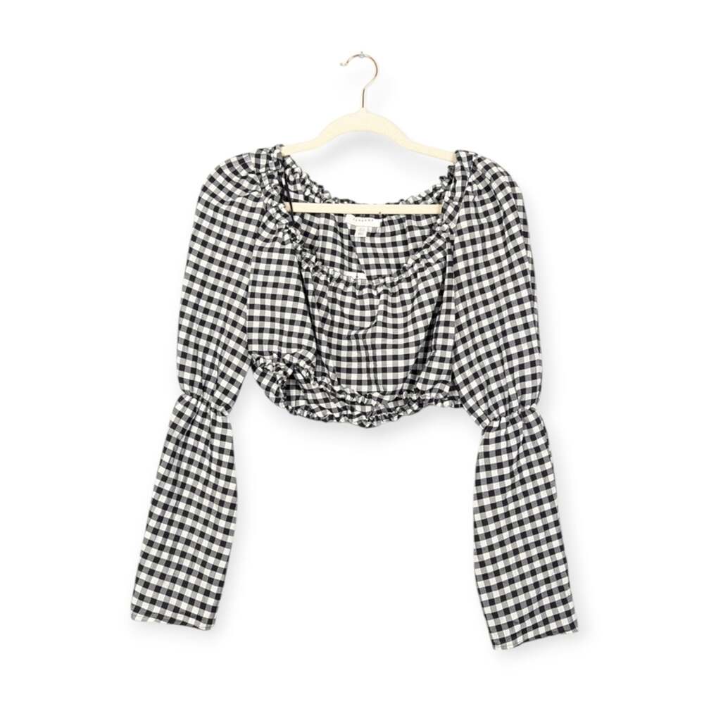 NWT Top Shop Black & White Gingham Long Sleeve Crop Top Size 8